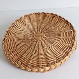 Rustic French Provence Large Round Handled Wicker Tray, France