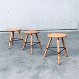 Industrial Low Tripod Stools, Belgium, 1950s, Set of 3