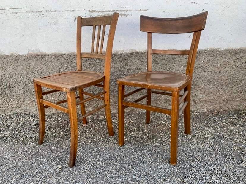 Set of 13 old art deco bistro chairs from the 1930s in light wood