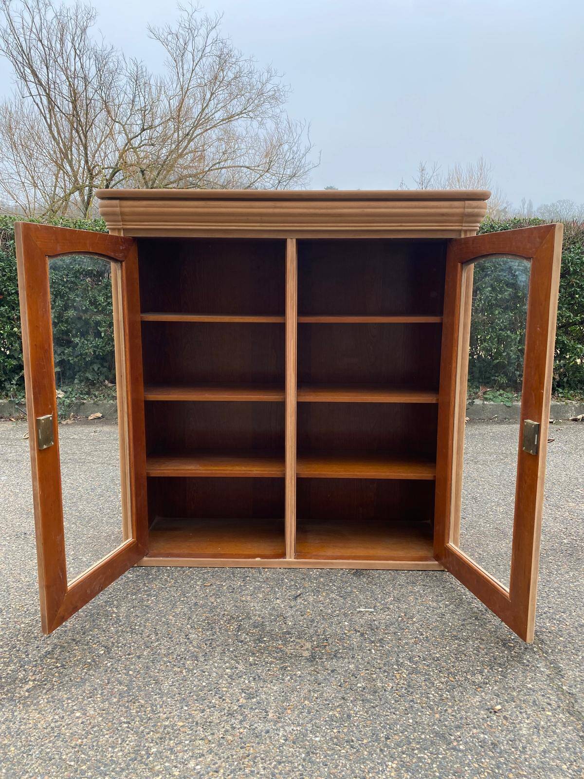 Louis Philippe 2-body sideboard renovated in raw wood with 2 glass doors