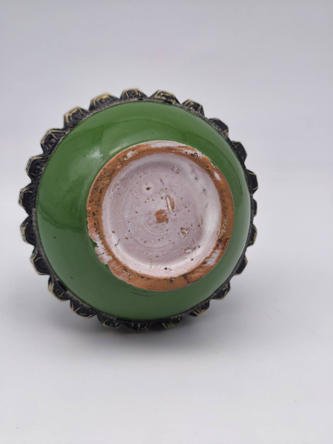 Antique green glazed ceramic vase with relief decoration – Europe