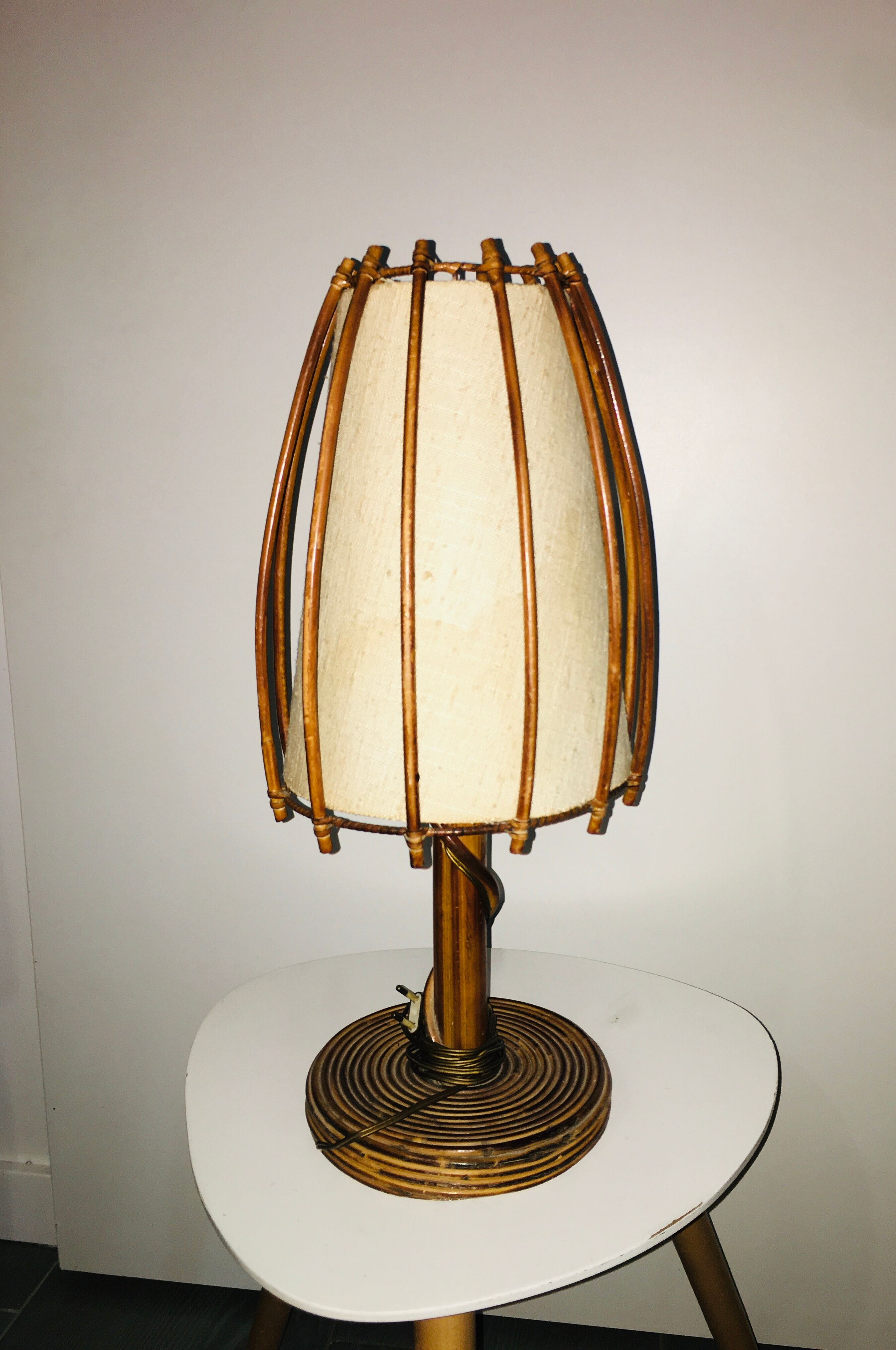Vintage rattan table lamp and fabric