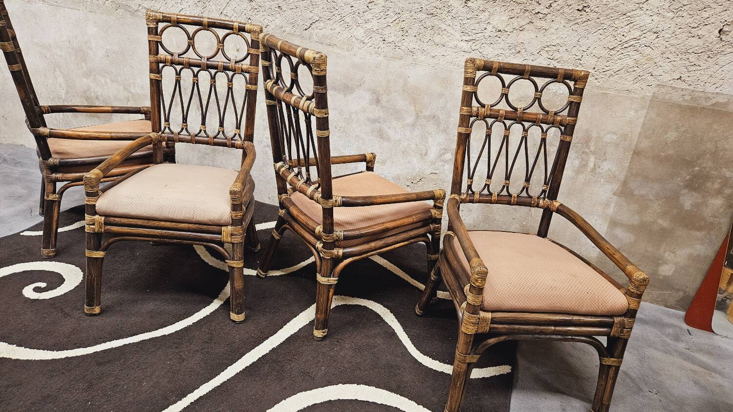 Set of 4 bamboo armchairs from the 80s