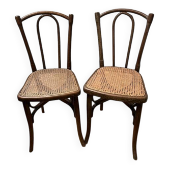2 chaises bistrot en bois et cannage
