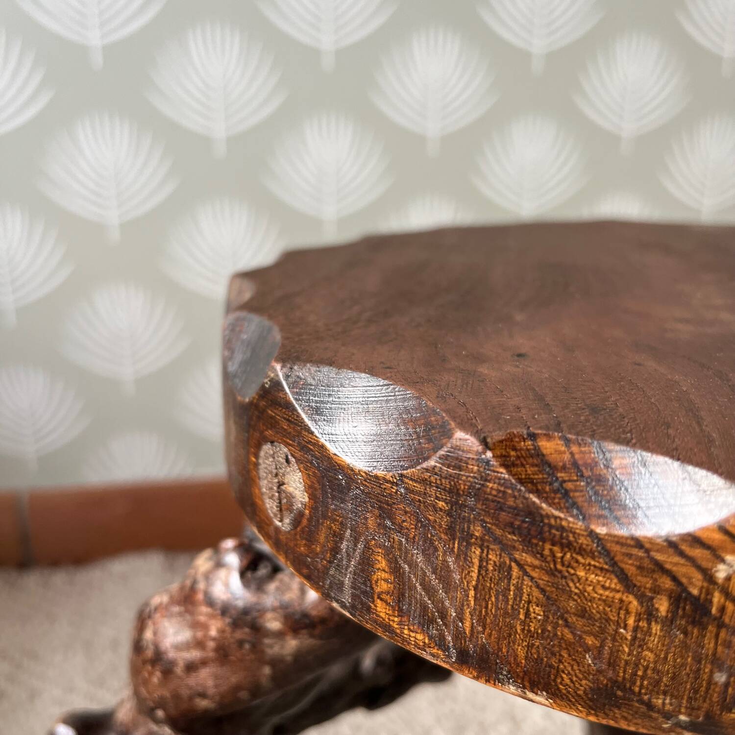 Brutalist tripod stool, vine legs, 1950s