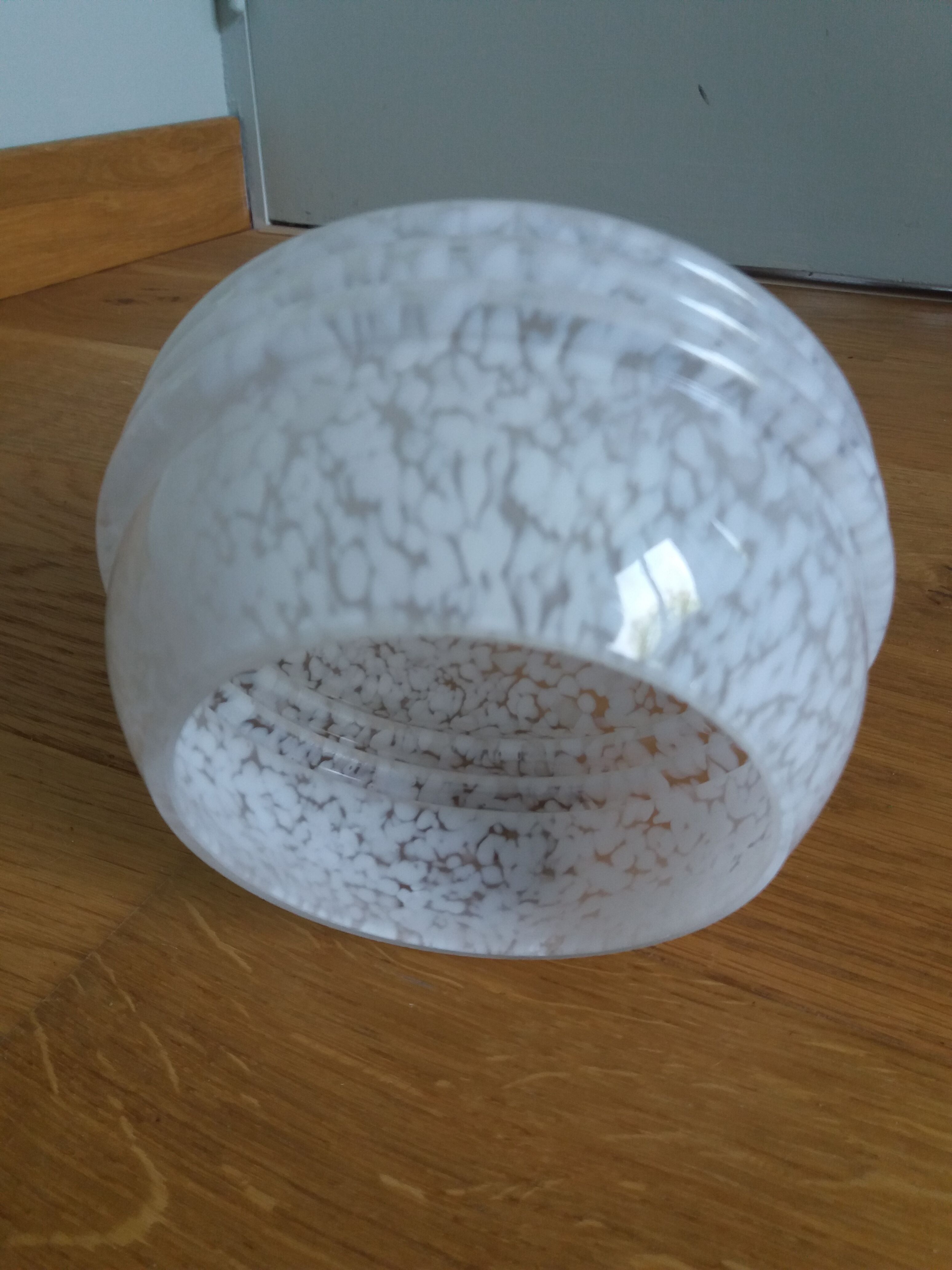 Globe lampshade in white speckled blown glass from Clichy