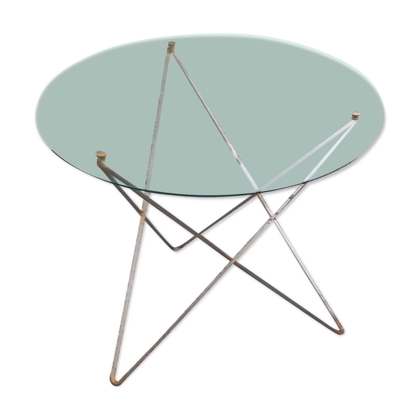 Florent Lasbleiz vintage coffee table in glass and metal