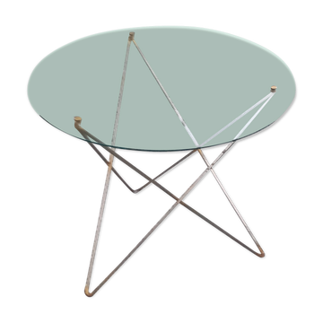 Florent Lasbleiz vintage coffee table in glass and metal