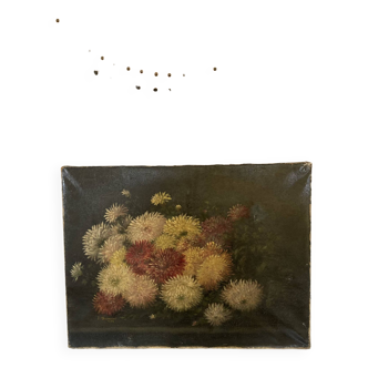 Huile sur toile XIXè bouquet de fleurs
