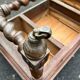 Desk with tiered secret drawer in solid oak Louis XIII