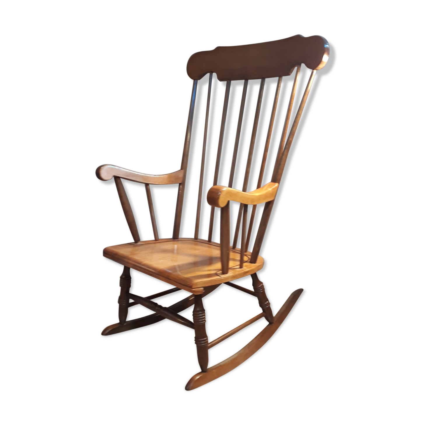 Brown and natural wood rocking chair 1970