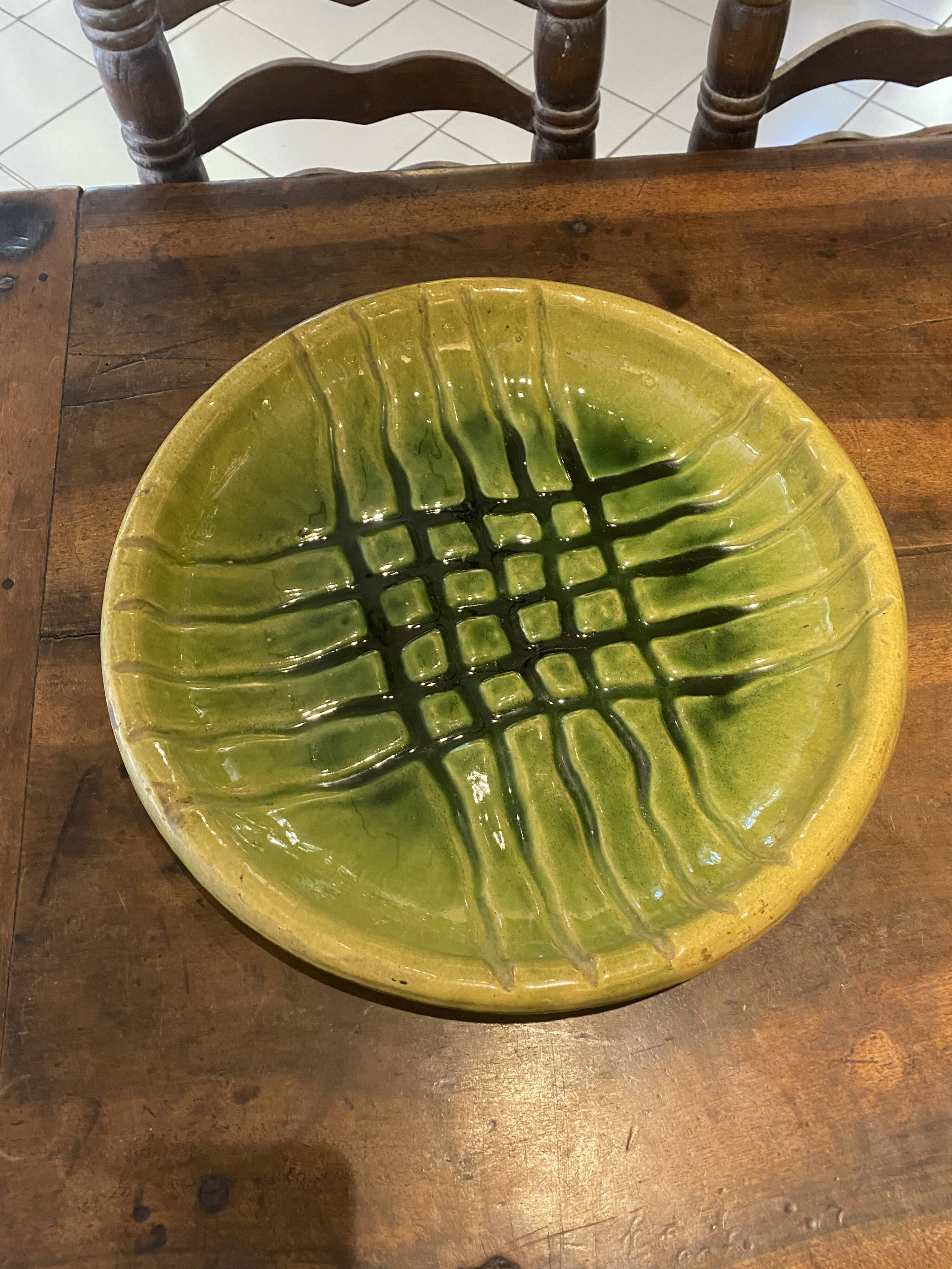 Large green ceramic salad bowl