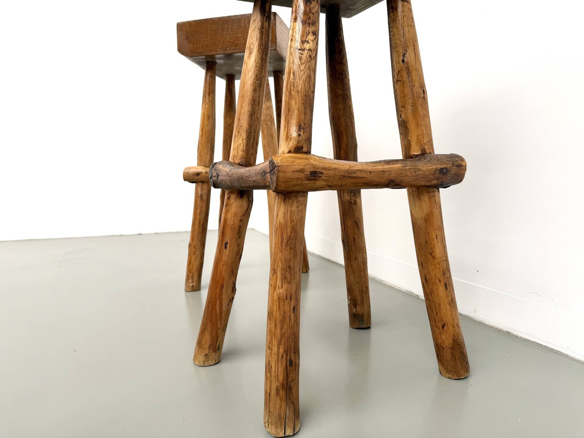 Pair of brutalist bar stools, France, 1950s