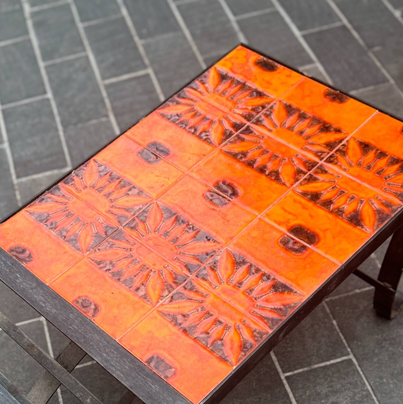 Capron Vallauris orange and black ceramic - coffee table