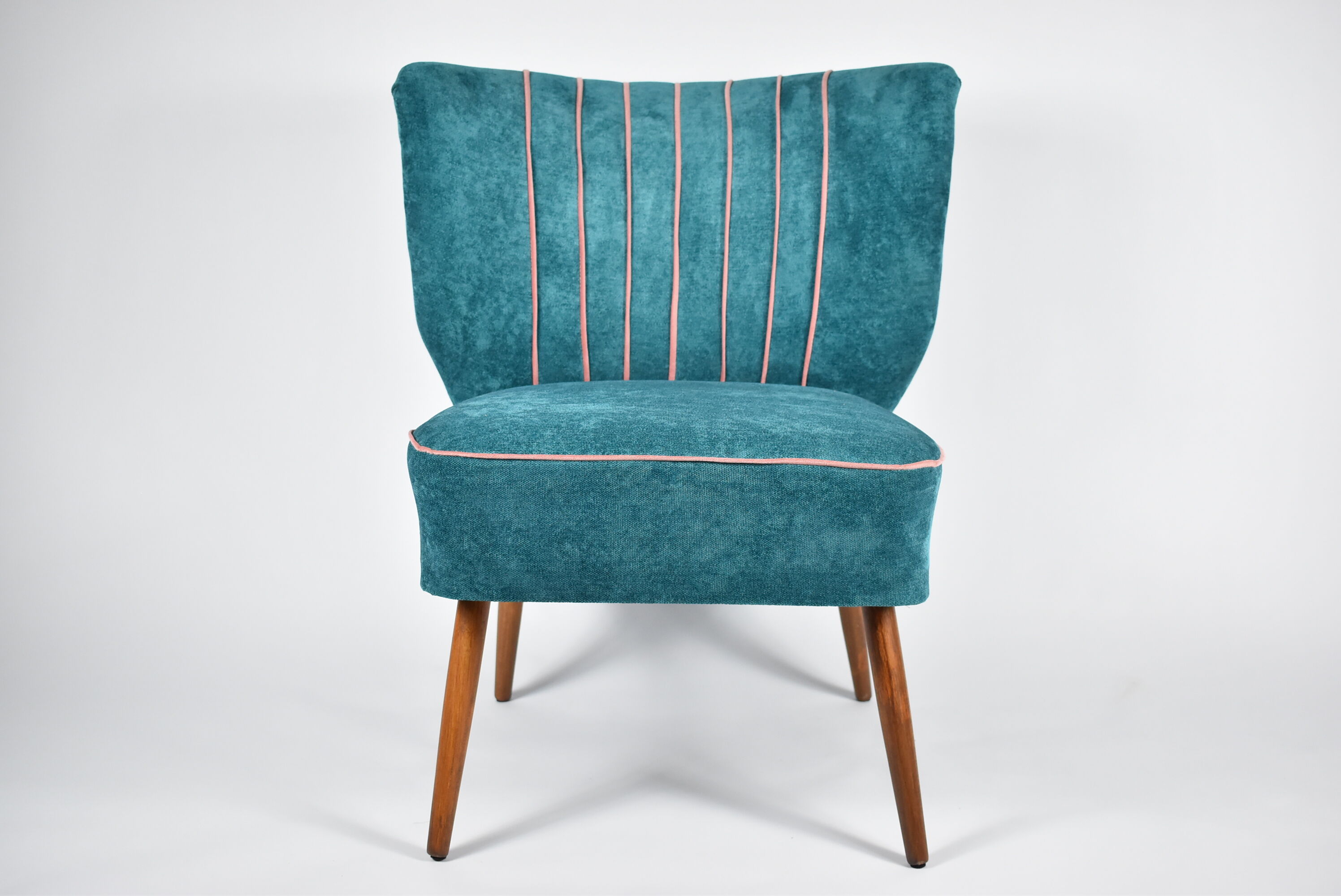 Cocktail vintage armchair, 60s, turquoise with pink edge, restored