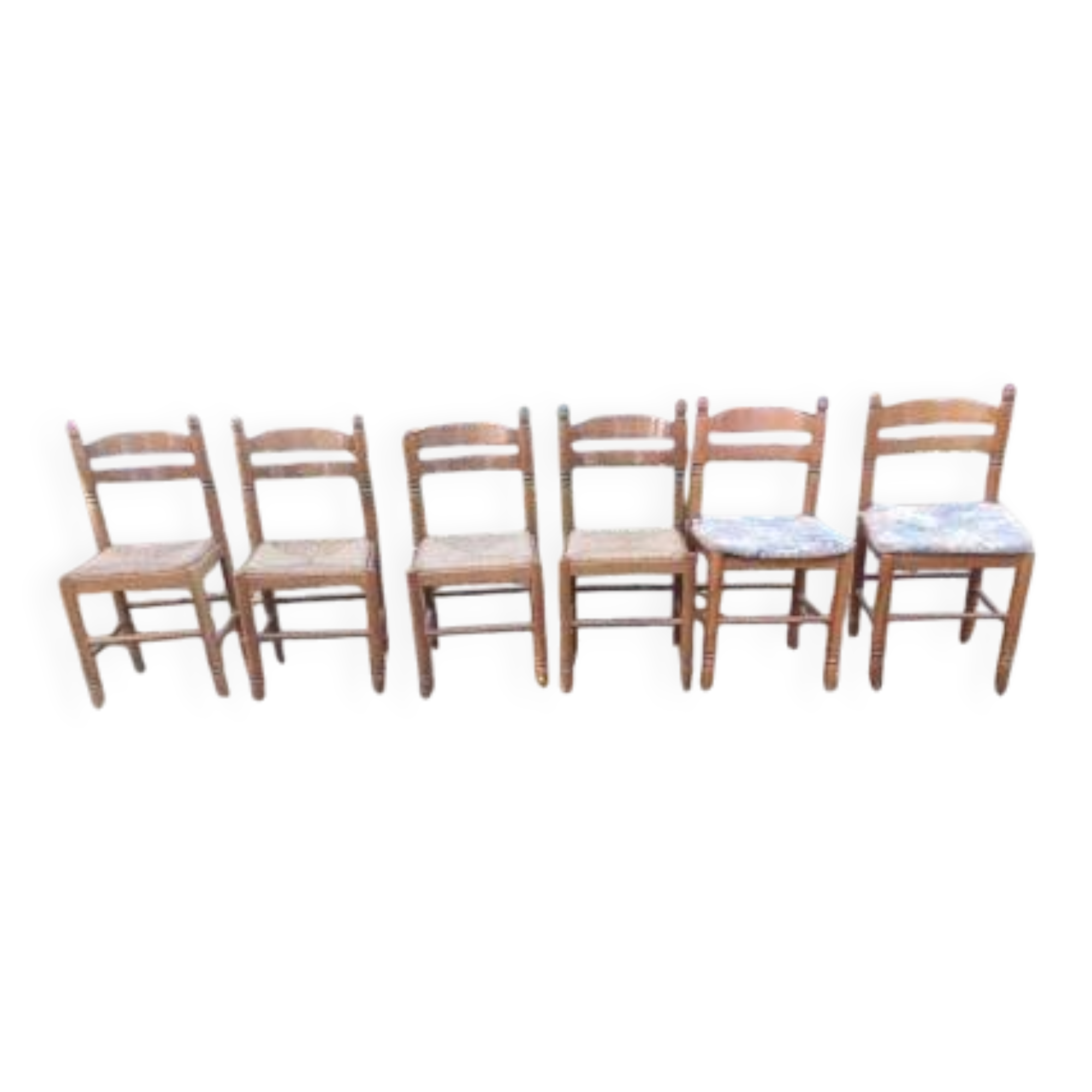 6 wooden kitchen chairs, straw-covered