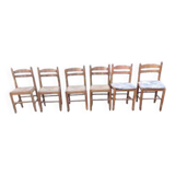 6 wooden kitchen chairs, straw-covered