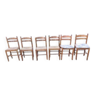 6 wooden kitchen chairs, straw-covered