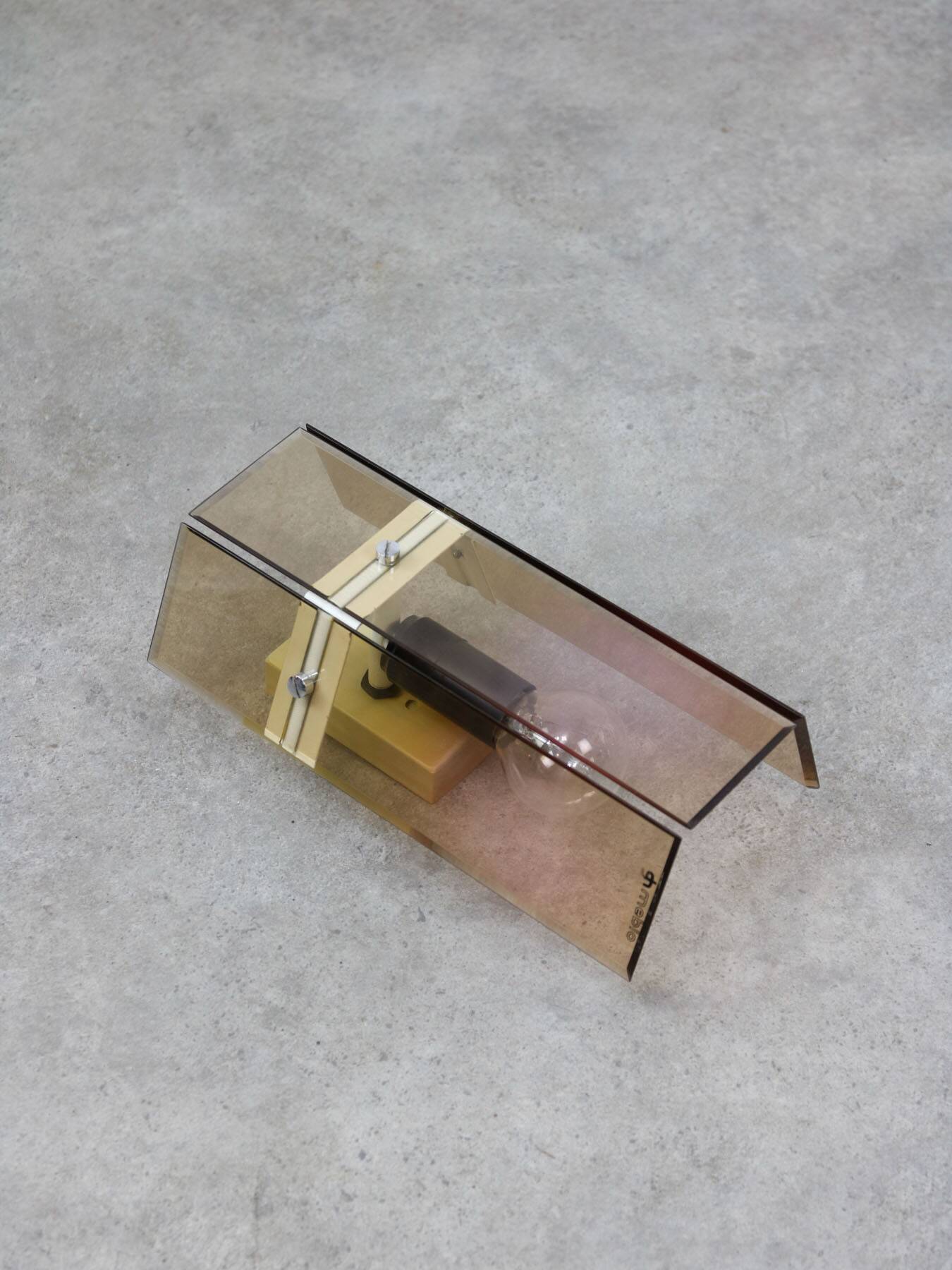 Italian Smoked Plexiglas Sconce for Guzzini, 1970s