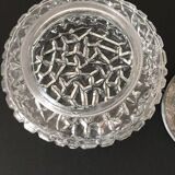 Round ceiling or wall lamp in worked glass. Gray metal support