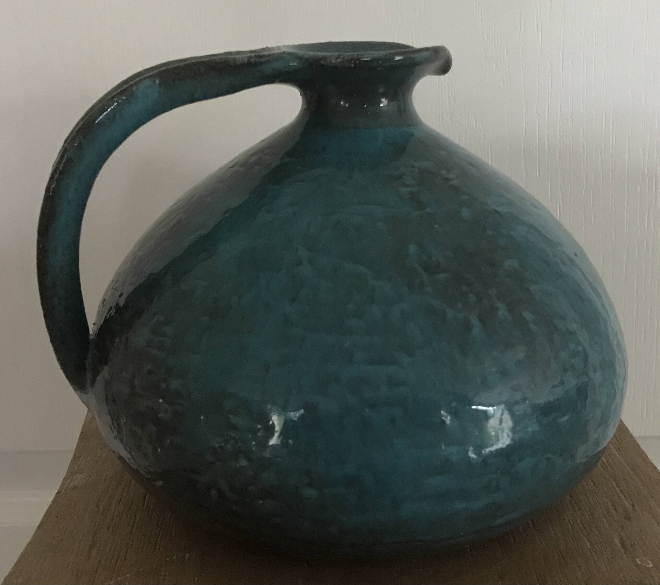 Ball-shaped vase in blue enamelled stoneware by Gérard HOFFMANN