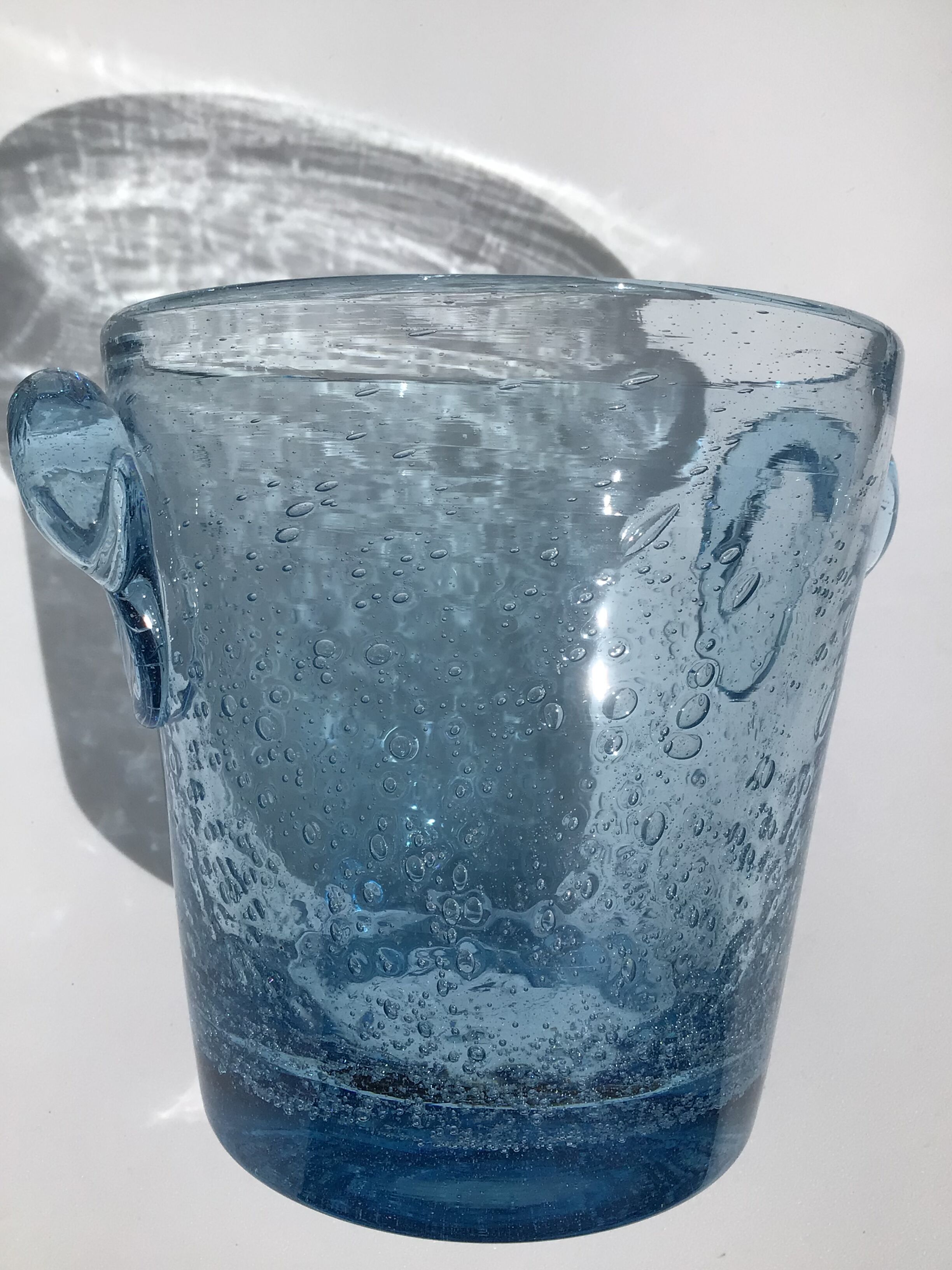 Ice bucket Biot glass blown mouthbug bubbled light blue