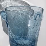 Ice bucket Biot glass blown mouthbug bubbled light blue