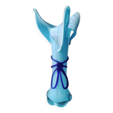 Large Murano Vase Floral Design, Opaline. Relief Ribbon Bow Decor