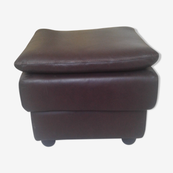 Pouf carré en cuir brun double assise