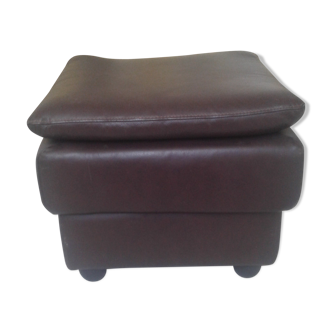 Pouf carré en cuir brun double assise