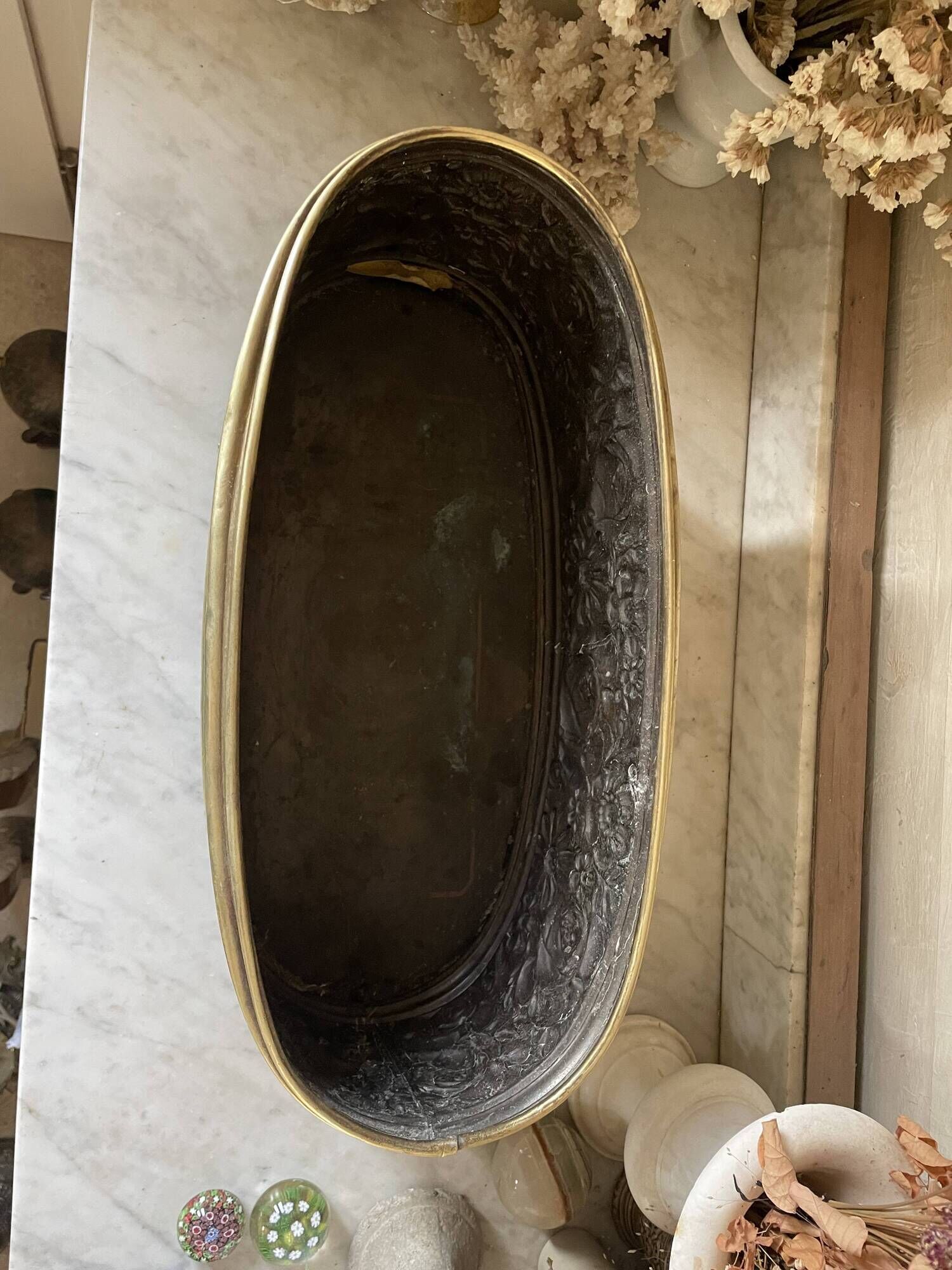 Old repoussé brass planter