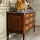 Louis XVI commode in veneer, gilt bronze and grey Ardennes marble, 18th century