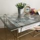 Side table gold vinyl door with wheels eiffel legs and glass checkered top