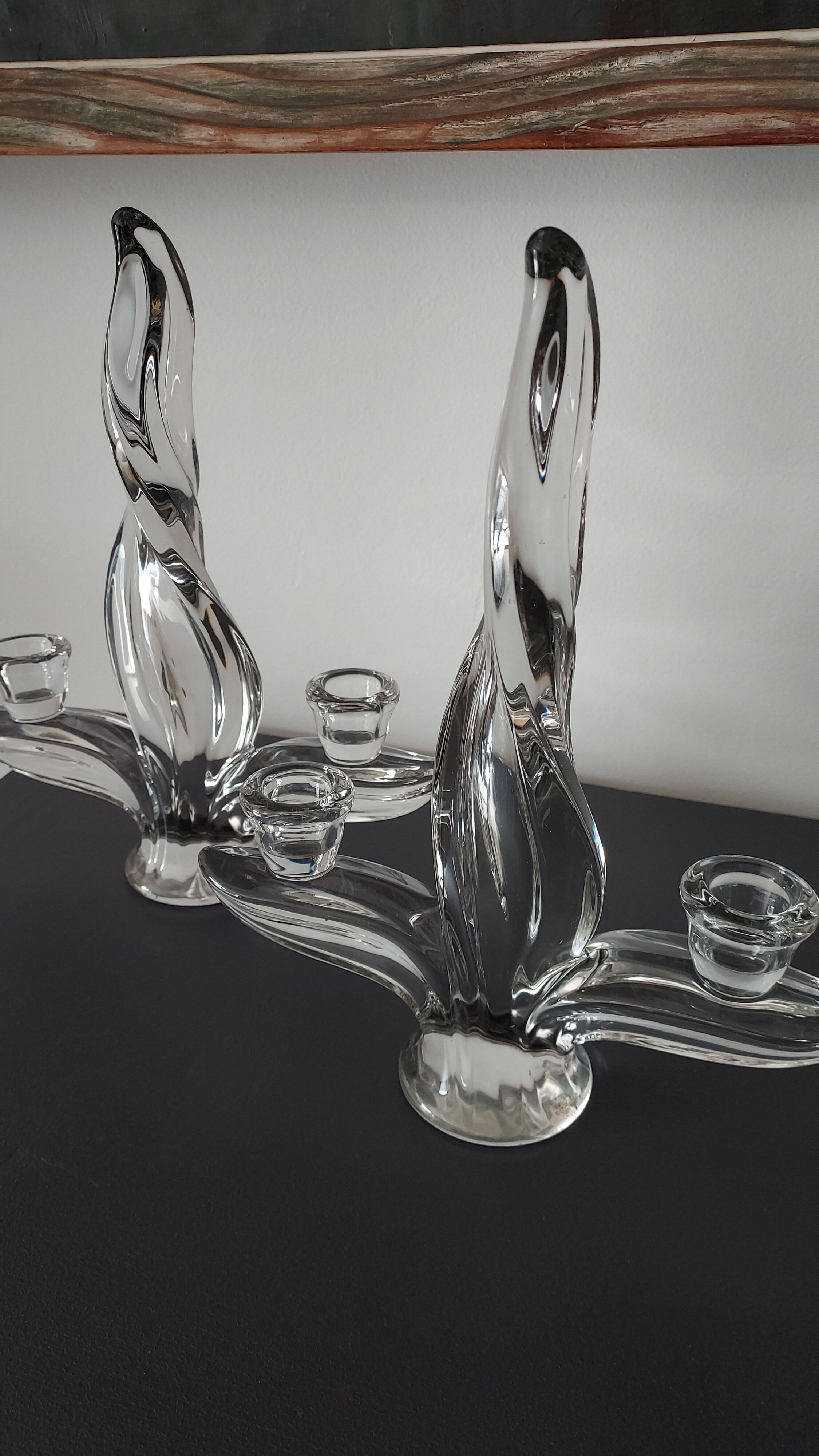 Pair of crystal candle holders
