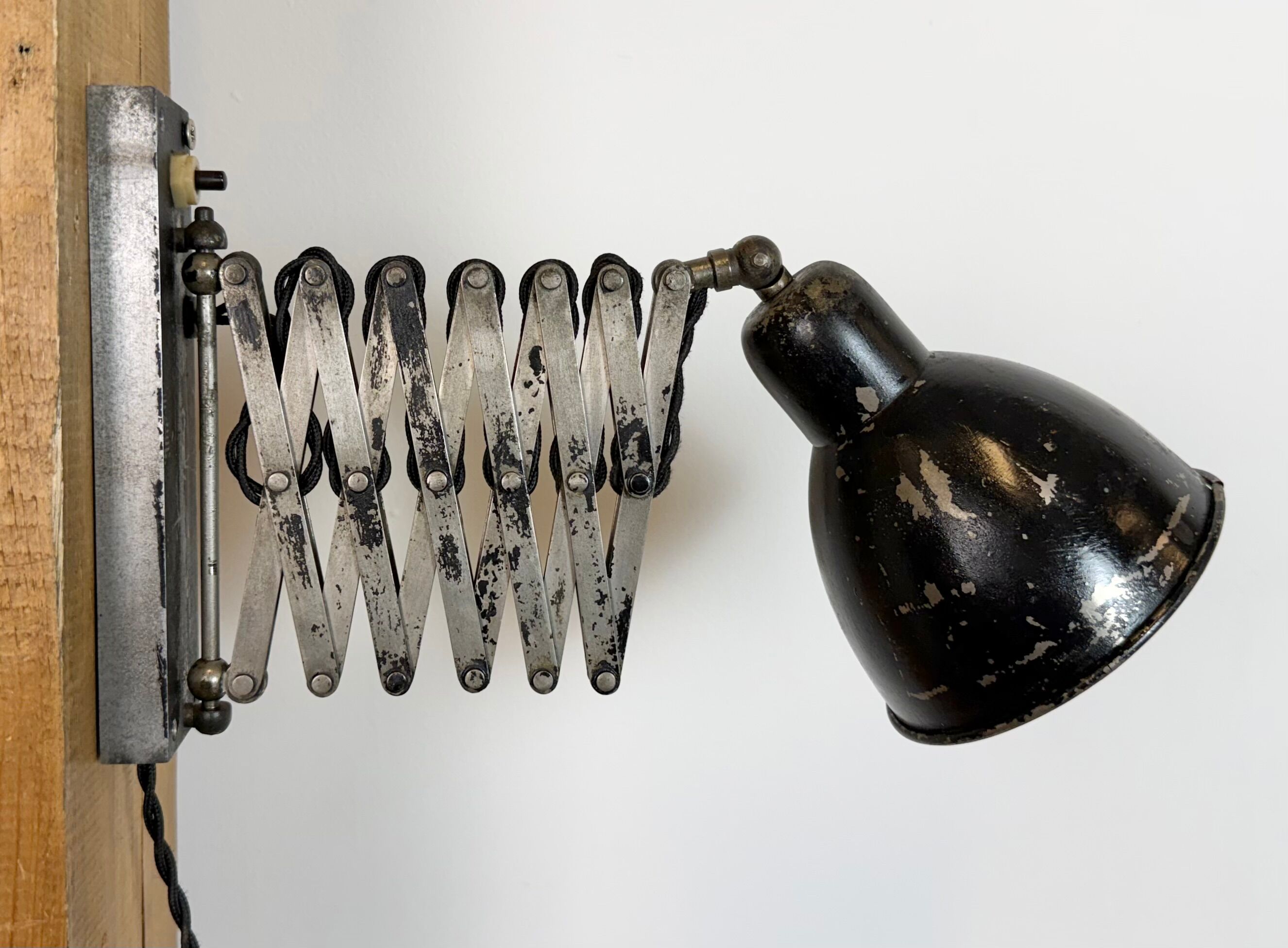 Industrial Black Scissor Wall Lamp, 1950s