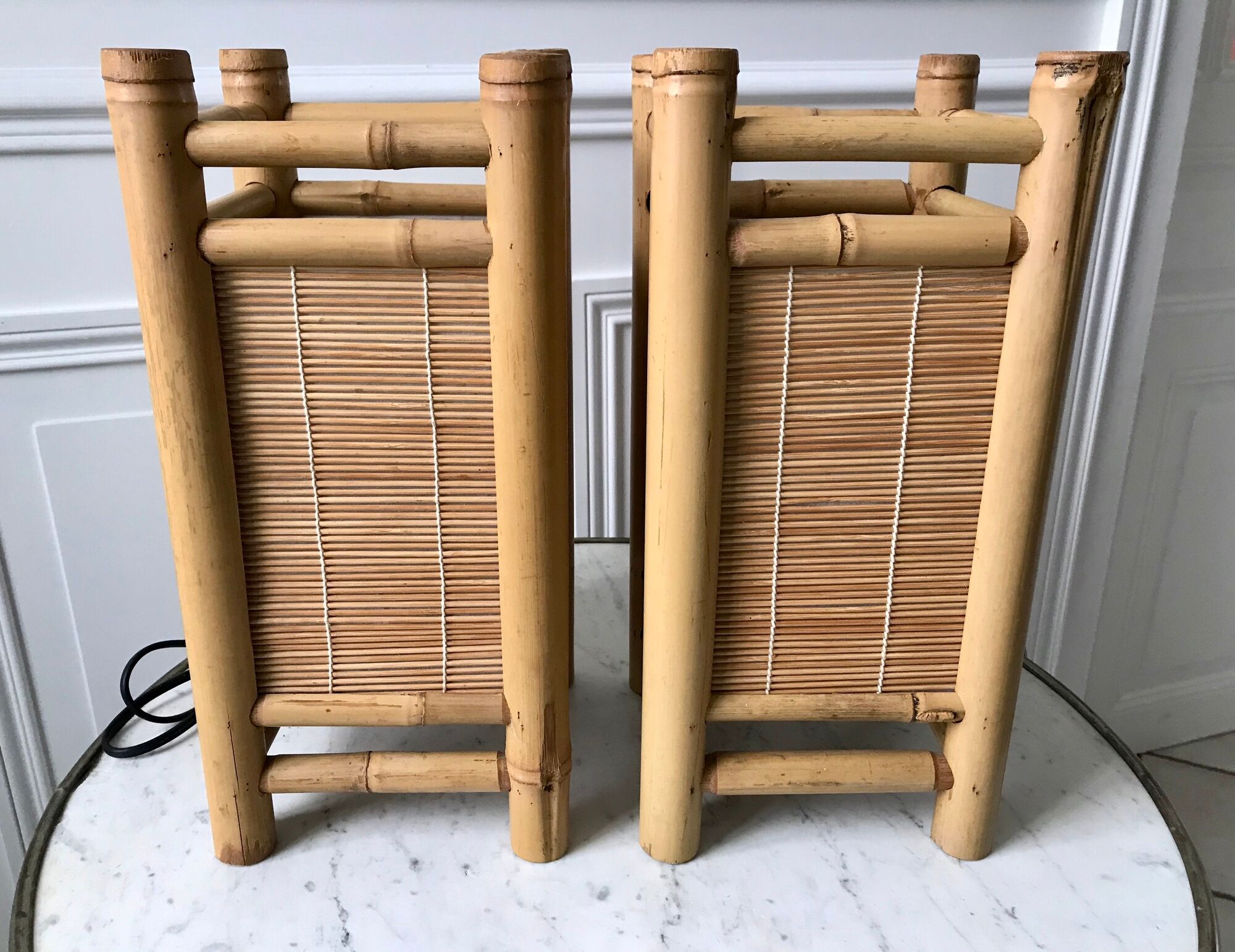 Pair of bedside lamps in rattan bamboo 70s