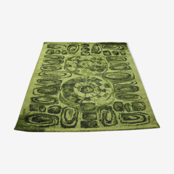 Tapis en laine verte de l’ère spatiale par B.I.C tapis Kortijk, Belgique années 1970