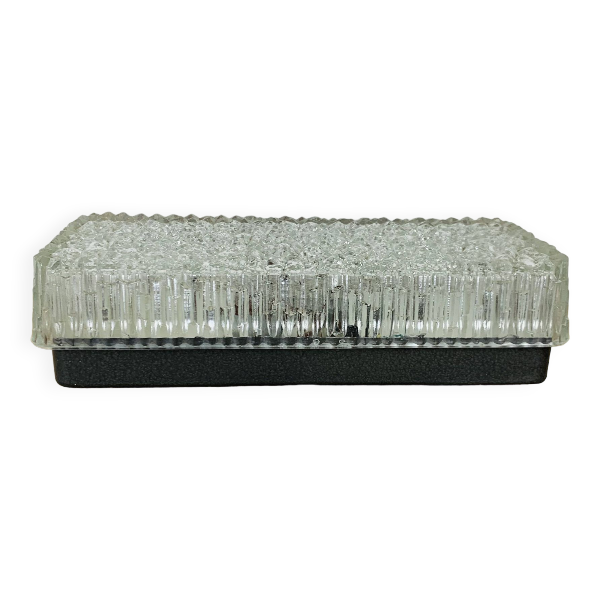 Holophane rectangular wall light in chiseled glass from the 60s