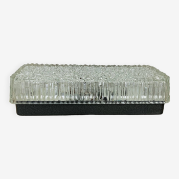 Holophane rectangular wall light in chiseled glass from the 60s