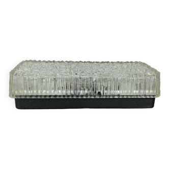 Holophane rectangular wall light in chiseled glass from the 60s