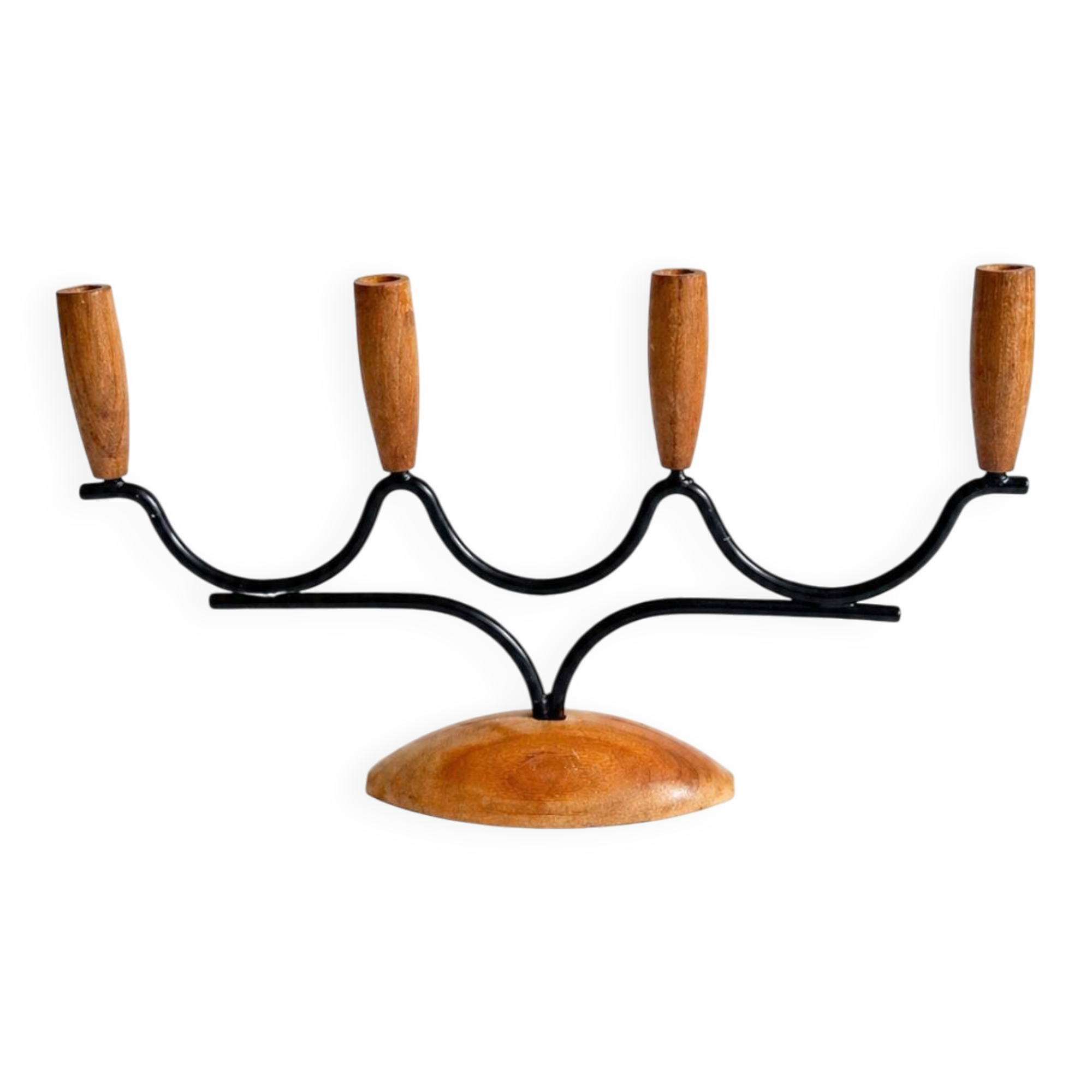 Chandelier Candelabre Mid-Century en Teck et Métal Noir – Design Danois
