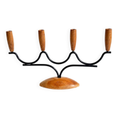 Chandelier Candelabre Mid-Century en Teck et Métal Noir – Design Danois
