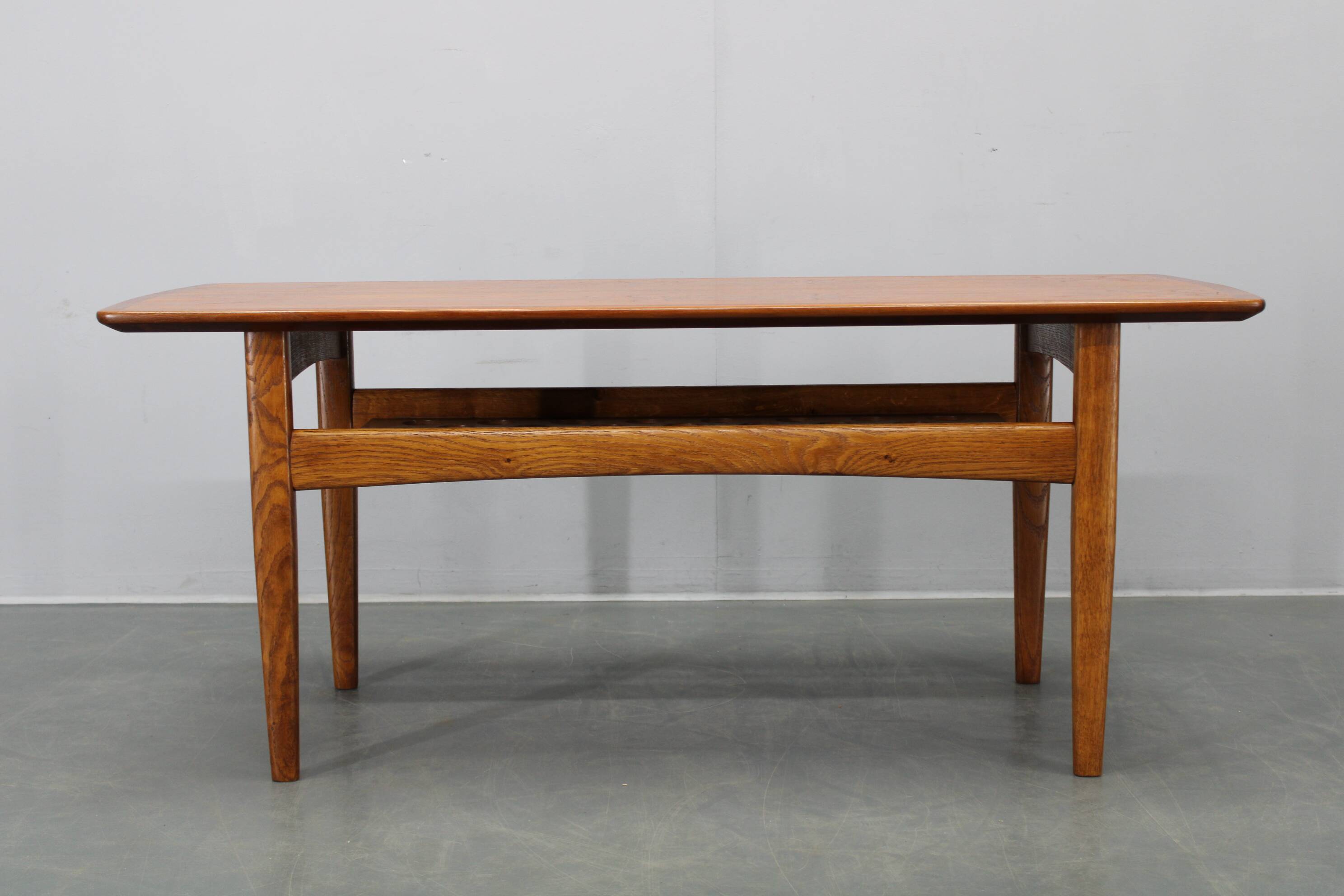 Danish midcentury coffee table with teak veneer and oak base, 1960s