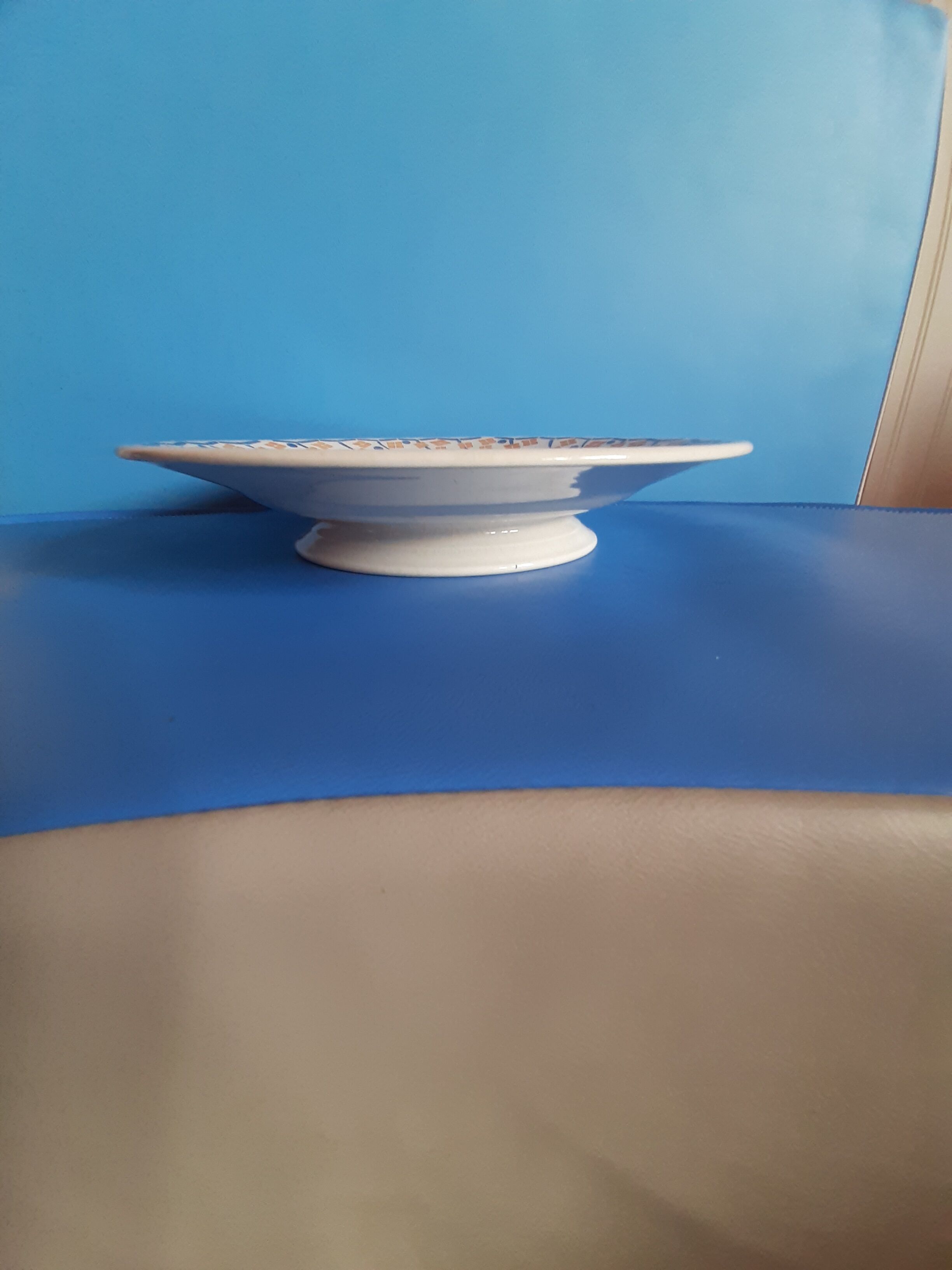 Compotier - piedouche - cake dish - ceramic hb cm - yellow and royal blue