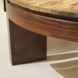 Round coffee table herbarium Roger Capron, Vallauris - ceramic and wooden structure