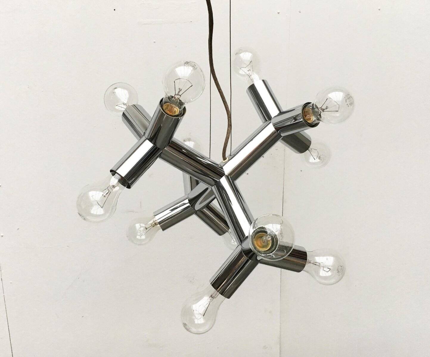 Atomic 12 HL suspension light in Espace style, mid-20th century, Austrian, by J.T. Kalmar, 1960s.