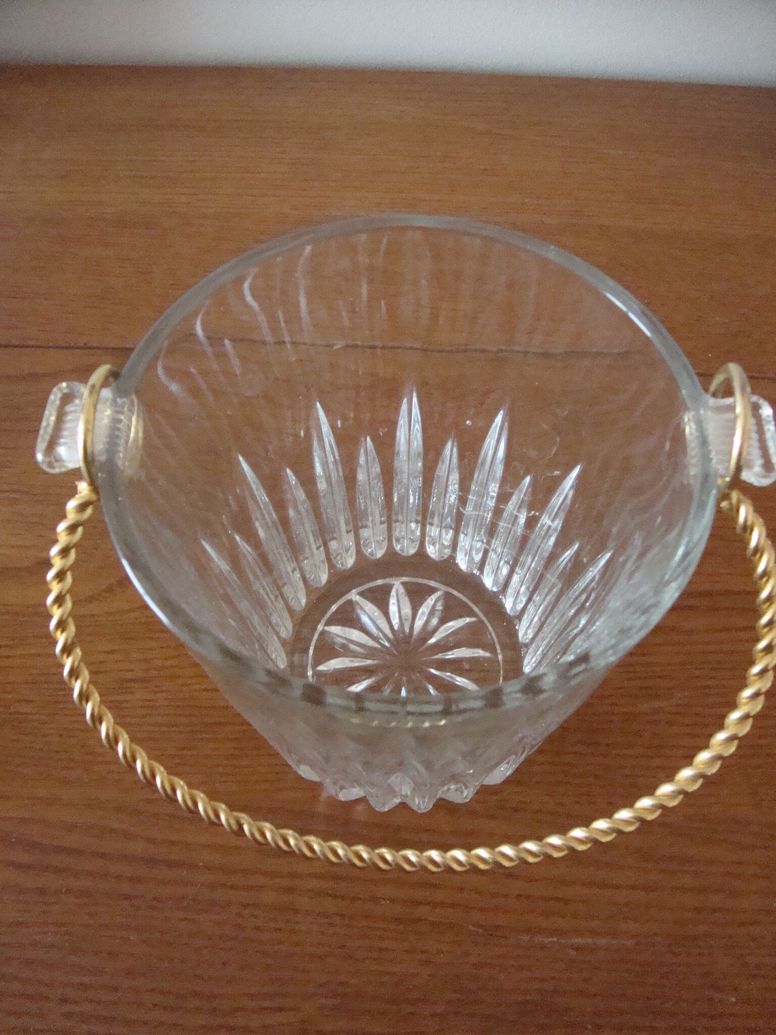 Glass ice bucket and metal dore