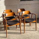 Set of 4 Model 411 armchairs in solid beech, Hartmut Lohmeyer, Wilkahn
