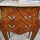 Curved chest of drawers with 2 drawers in rosewood, marble and bronze marquetry, Louis XV style