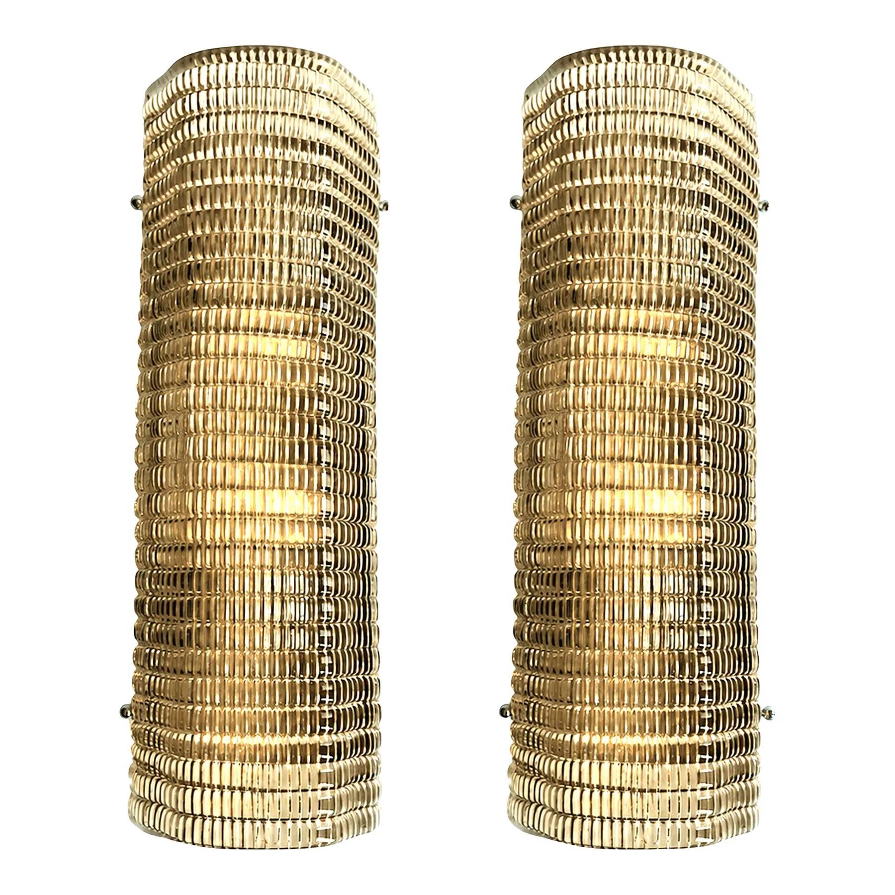 Smoked Diamanted Rectangular Murano Glass Wall Sconce-Set of Two